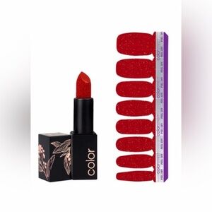 ColorStreet Sparkling HOLLY Lipstick & Santa Baby Nail Strips
